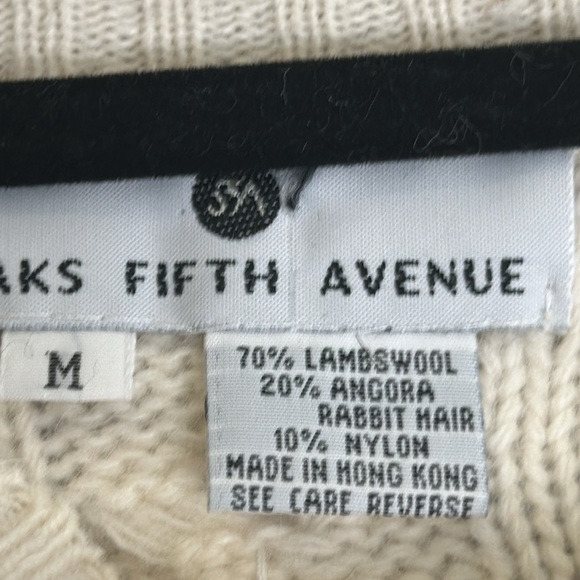 SAKS FIFTH AVENUE ivory lamb wool angora rabbit hair cable knit sweater size M - Picture 9 of 11